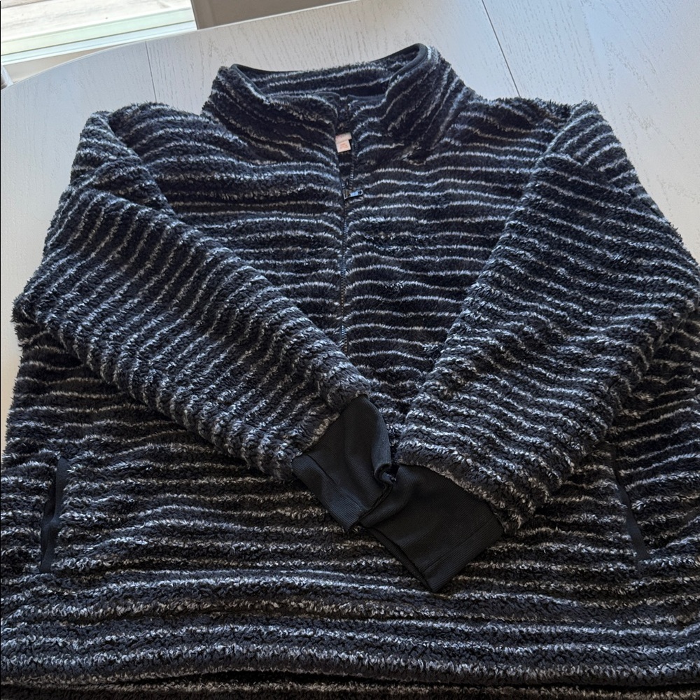 LuLaRoe Black and Gray Striped Half Zip Pullover
